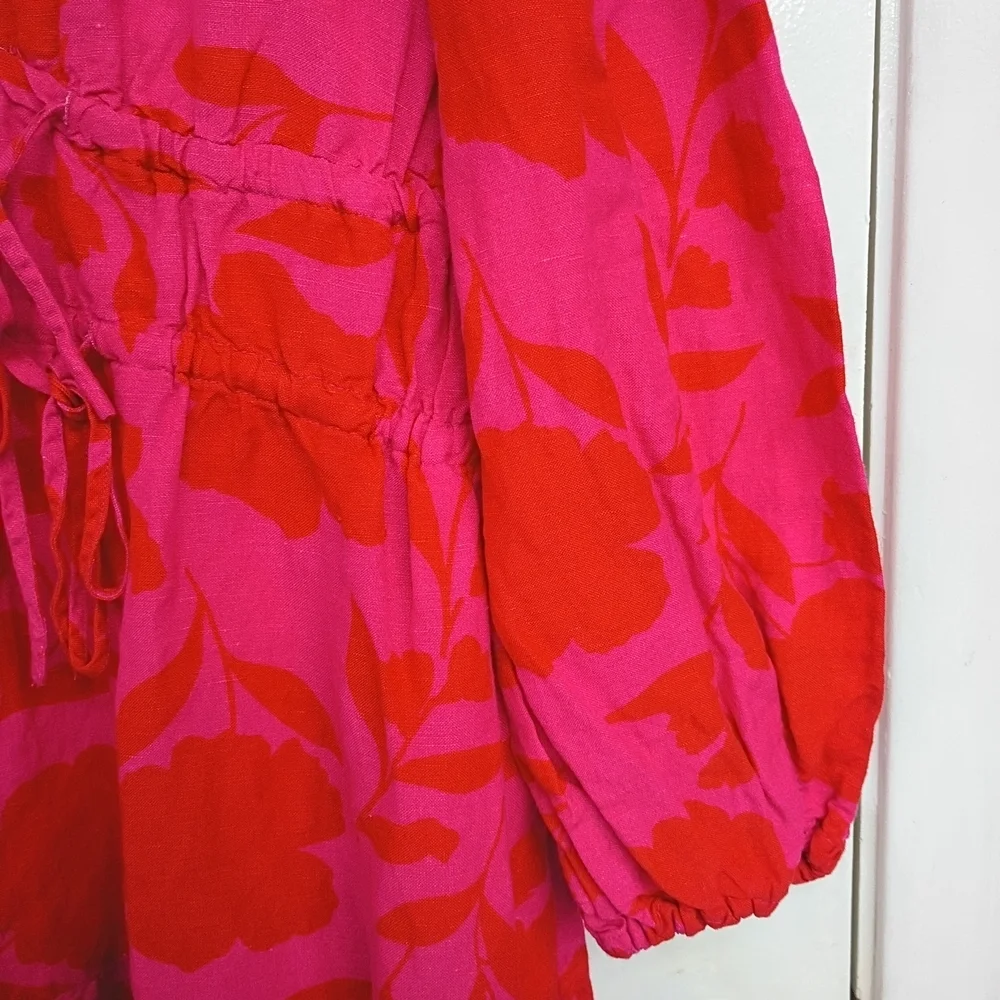 kate spade Pink and Red Floral Long-Sleeve Midi Dress